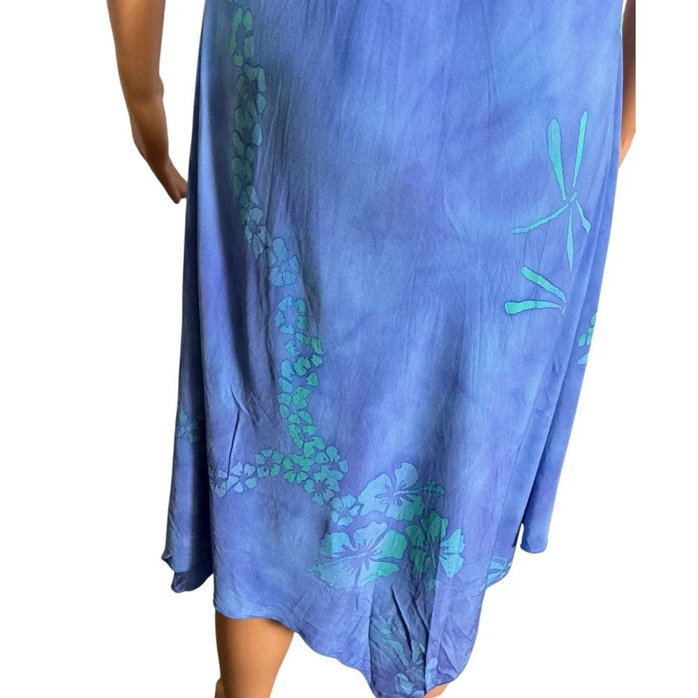 Tropical Tantrum Blue Hawaiian Floral Print Dress V Neck ShortSleeve Casual Mumu - Picture 13 of 16